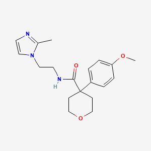 molecular formula C19H25N3O3 B2488711 4-(4-methoxyphenyl)-N-(2-(2-methyl-1H-imidazol-1-yl)ethyl)tetrahydro-2H-pyran-4-carboxamide CAS No. 1396684-67-5