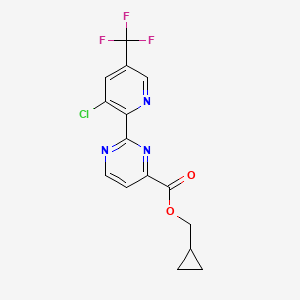 molecular formula C15H11ClF3N3O2 B2488714 Cyclopropylmethyl 2-[3-chloro-5-(trifluoromethyl)-2-pyridinyl]-4-pyrimidinecarboxylate CAS No. 2058440-82-5