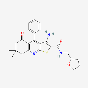 molecular formula C25H27N3O3S B2488718 3-amino-7,7-dimethyl-5-oxo-N-[(oxolan-2-yl)methyl]-4-phenyl-5H,6H,7H,8H-thieno[2,3-b]quinoline-2-carboxamide CAS No. 690644-19-0