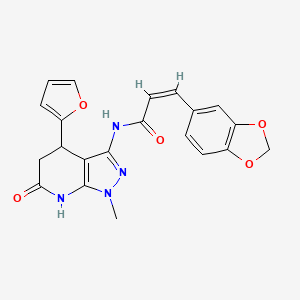 molecular formula C21H18N4O5 B2488731 (Z)-3-(benzo[d][1,3]dioxol-5-yl)-N-(4-(furan-2-yl)-1-methyl-6-oxo-4,5,6,7-tetrahydro-1H-pyrazolo[3,4-b]pyridin-3-yl)acrylamide CAS No. 1173468-47-7