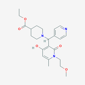 molecular formula C23H31N3O5 B2488737 Ethyl 1-((4-hydroxy-1-(2-methoxyethyl)-6-methyl-2-oxo-1,2-dihydropyridin-3-yl)(pyridin-4-yl)methyl)piperidine-4-carboxylate CAS No. 897611-35-7
