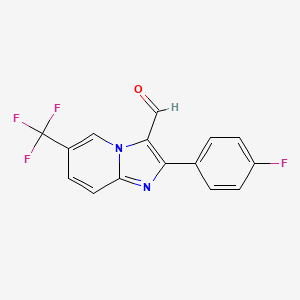 molecular formula C15H8F4N2O B2488746 2-(4-氟苯基)-6-(三氟甲基)咪唑并[1,2-a]吡啶-3-甲醛 CAS No. 1216048-61-1
