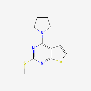 molecular formula C11H13N3S2 B2488748 2-(甲硫基)-4-(1-吡咯啉基)噻吩[2,3-d]嘧啶 CAS No. 383146-89-2
