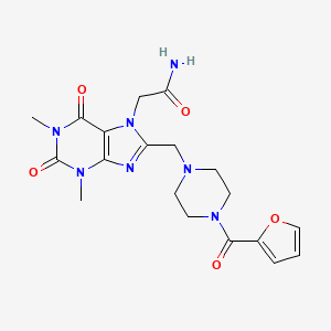 molecular formula C19H23N7O5 B2488760 2-[8-[[4-(Furan-2-carbonyl)piperazin-1-yl]methyl]-1,3-dimethyl-2,6-dioxopurin-7-yl]acetamide CAS No. 851940-92-6