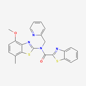 molecular formula C23H18N4O2S2 B2488789 N-(4-methoxy-7-methylbenzo[d]thiazol-2-yl)-N-(pyridin-2-ylmethyl)benzo[d]thiazole-2-carboxamide CAS No. 922869-46-3