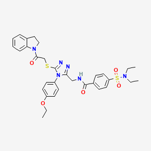 molecular formula C32H36N6O5S2 B2488793 4-(N,N-diethylsulfamoyl)-N-((4-(4-ethoxyphenyl)-5-((2-(indolin-1-yl)-2-oxoethyl)thio)-4H-1,2,4-triazol-3-yl)methyl)benzamide CAS No. 309969-49-1