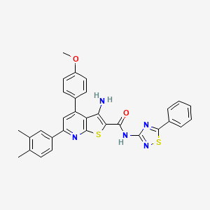 molecular formula C31H25N5O2S2 B2488794 3-amino-6-(3,4-dimethylphenyl)-4-(4-methoxyphenyl)-N-(5-phenyl-1,2,4-thiadiazol-3-yl)thieno[2,3-b]pyridine-2-carboxamide CAS No. 690961-01-4