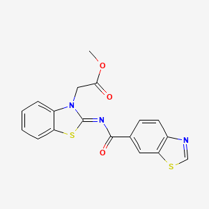 molecular formula C18H13N3O3S2 B2488803 (Z)-methyl 2-(2-((benzo[d]thiazole-6-carbonyl)imino)benzo[d]thiazol-3(2H)-yl)acetate CAS No. 865197-80-4