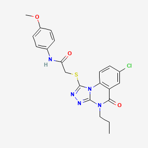 molecular formula C21H20ClN5O3S B2488824 2-[(7-chloro-5-oxo-4-propyl-4,5-dihydro[1,2,4]triazolo[4,3-a]quinazolin-1-yl)thio]-N-(4-methoxyphenyl)acetamide CAS No. 1111039-33-8