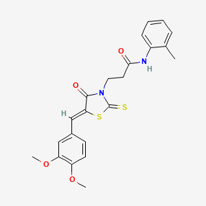 molecular formula C22H22N2O4S2 B2488833 3-[(5Z)-5-[(3,4-dimethoxyphenyl)methylidene]-4-oxo-2-sulfanylidene-1,3-thiazolidin-3-yl]-N-(2-methylphenyl)propanamide CAS No. 361477-71-6