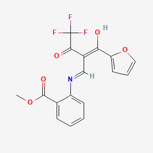 molecular formula C17H12F3NO5 B2488866 甲基-2-{[(1Z)-4,4,4-三氟-2-[(Z)-呋喃-2-甲酰]-3-氧代丁-1-烯-1-基]氨基}苯甲酸酯 CAS No. 491606-14-5