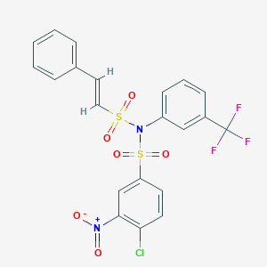 molecular formula C21H14ClF3N2O6S2 B2488867 4-chloro-3-nitro-N-[(E)-2-phenylethenyl]sulfonyl-N-[3-(trifluoromethyl)phenyl]benzenesulfonamide CAS No. 726159-00-8