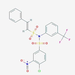 molecular formula C21H14ClF3N2O6S2 B2488867 4-氯-3-硝基-N-[(E)-2-苯乙烯基]磺酰基-N-[3-(三氟甲基)苯基]苯磺酰胺 CAS No. 726159-00-8