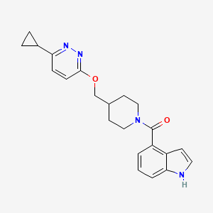 molecular formula C22H24N4O2 B2488869 4-(4-{[(6-cyclopropylpyridazin-3-yl)oxy]methyl}piperidine-1-carbonyl)-1H-indole CAS No. 2310143-93-0