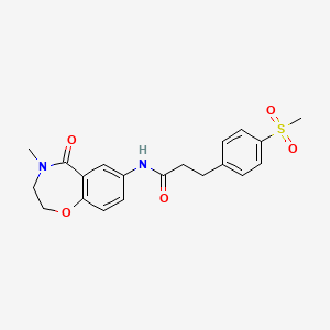 molecular formula C20H22N2O5S B2488871 N-(4-methyl-5-oxo-2,3,4,5-tetrahydrobenzo[f][1,4]oxazepin-7-yl)-3-(4-(methylsulfonyl)phenyl)propanamide CAS No. 2034243-70-2