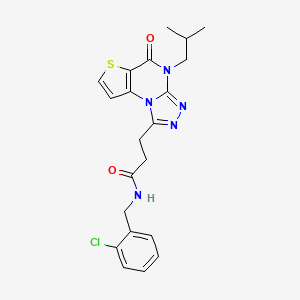 molecular formula C21H22ClN5O2S B2488911 N-(2-chlorobenzyl)-3-(4-isobutyl-5-oxo-4,5-dihydrothieno[2,3-e][1,2,4]triazolo[4,3-a]pyrimidin-1-yl)propanamide CAS No. 1216599-40-4