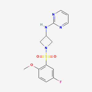 molecular formula C14H15FN4O3S B2488922 N-(1-((5-fluoro-2-methoxyphenyl)sulfonyl)azetidin-3-yl)pyrimidin-2-amine CAS No. 2034552-83-3
