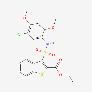 molecular formula C19H18ClNO6S2 B2488923 Ethyl 3-{[(5-chloro-2,4-dimethoxyphenyl)amino]sulfonyl}-1-benzothiophene-2-carboxylate CAS No. 932464-60-3