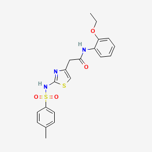 molecular formula C20H21N3O4S2 B2489001 N-(2-ethoxyphenyl)-2-(2-(4-methylphenylsulfonamido)thiazol-4-yl)acetamide CAS No. 922022-62-6