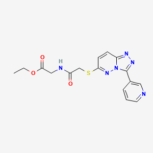 molecular formula C16H16N6O3S B2489002 乙酸 2-[[2-[(3-吡啶-3-基-[1,2,4]三唑并[4,3-b]吡啶-6-基)硫代基]乙酰]氨基]醋酸酯 CAS No. 868968-92-7