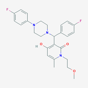 molecular formula C26H29F2N3O3 B2489004 3-((4-fluorophenyl)(4-(4-fluorophenyl)piperazin-1-yl)methyl)-4-hydroxy-1-(2-methoxyethyl)-6-methylpyridin-2(1H)-one CAS No. 897735-33-0