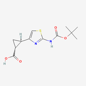 molecular formula C12H16N2O4S B2489012 (1R,2R)-2-[2-[(2-Methylpropan-2-yl)oxycarbonylamino]-1,3-thiazol-4-yl]cyclopropane-1-carboxylic acid CAS No. 2350665-70-0