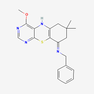 molecular formula C20H22N4OS B2489053 N-benzyl-4-methoxy-7,7-dimethyl-7,8-dihydro-6H-pyrimido[4,5-b][1,4]benzothiazin-9-amine CAS No. 370842-47-0