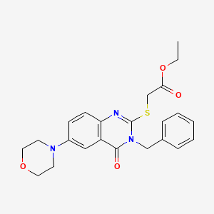 molecular formula C23H25N3O4S B2489065 2-[[6-(4-Morpholinyl)-4-oxo-3-(phenylmethyl)-2-quinazolinyl]thio]acetic acid ethyl ester CAS No. 422278-78-2