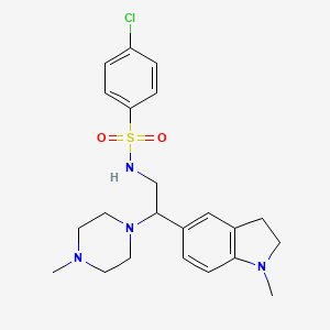 molecular formula C22H29ClN4O2S B2489069 4-chloro-N-(2-(1-methylindolin-5-yl)-2-(4-methylpiperazin-1-yl)ethyl)benzenesulfonamide CAS No. 946347-60-0