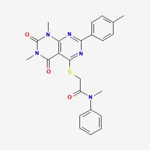 molecular formula C24H23N5O3S B2489079 2-((6,8-dimethyl-5,7-dioxo-2-(p-tolyl)-5,6,7,8-tetrahydropyrimido[4,5-d]pyrimidin-4-yl)thio)-N-methyl-N-phenylacetamide CAS No. 872688-33-0