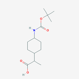 molecular formula C14H25NO4 B2489085 2-[4-[(2-Methylpropan-2-yl)oxycarbonylamino]cyclohexyl]propanoic acid CAS No. 1784215-89-9