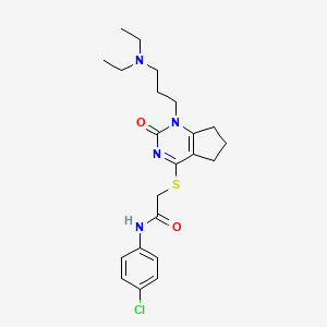 molecular formula C22H29ClN4O2S B2489102 N-(4-chlorophenyl)-2-((1-(3-(diethylamino)propyl)-2-oxo-2,5,6,7-tetrahydro-1H-cyclopenta[d]pyrimidin-4-yl)thio)acetamide CAS No. 898434-76-9