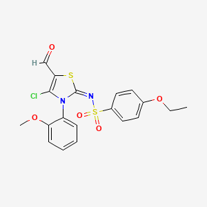 molecular formula C19H17ClN2O5S2 B2489118 (NE)-N-[4-氯-5-甲酰-3-(2-甲氧苯基)-1,3-噻唑-2-基亚甲基]-4-乙氧基苯磺酰胺 CAS No. 749219-22-5