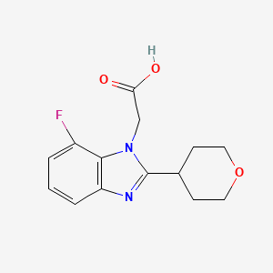 molecular formula C14H15FN2O3 B2489128 2-[7-Fluoro-2-(oxan-4-yl)-1H-1,3-benzodiazol-1-yl]acetic acid CAS No. 1707361-52-1