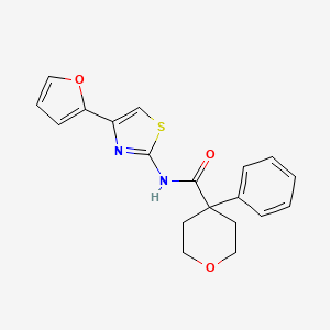 molecular formula C19H18N2O3S B2489130 N-(4-(furan-2-yl)thiazol-2-yl)-4-phenyltetrahydro-2H-pyran-4-carboxamide CAS No. 1207007-14-4