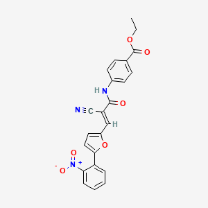 molecular formula C23H17N3O6 B2489157 (E)-乙基 4-(2-氰基-3-(5-(2-硝基苯基)呋喃-2-基)丙烯酰胺基)苯甲酸乙酯 CAS No. 341927-92-2