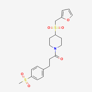 molecular formula C20H25NO6S2 B2489158 1-(4-((Furan-2-ylmethyl)sulfonyl)piperidin-1-yl)-3-(4-(methylsulfonyl)phenyl)propan-1-one CAS No. 1448045-51-9