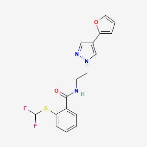 molecular formula C17H15F2N3O2S B2489161 2-((difluoromethyl)thio)-N-(2-(4-(furan-2-yl)-1H-pyrazol-1-yl)ethyl)benzamide CAS No. 2034511-60-7