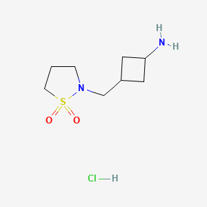 molecular formula C8H17ClN2O2S B2489169 3-[(1,1-Dioxo-1,2-thiazolidin-2-yl)methyl]cyclobutan-1-amine;hydrochloride CAS No. 2418679-99-7