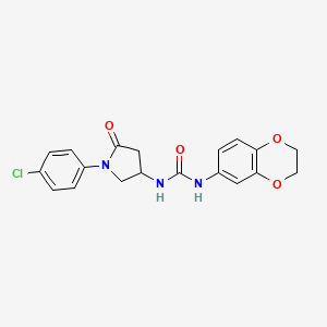 molecular formula C19H18ClN3O4 B2489185 1-(1-(4-Chlorophenyl)-5-oxopyrrolidin-3-yl)-3-(2,3-dihydrobenzo[b][1,4]dioxin-6-yl)urea CAS No. 894030-64-9