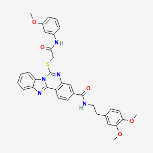 molecular formula C34H31N5O5S B2489206 N-(3,4-二甲氧基苯乙基)-6-((2-((3-甲氧基苯基)氨基)-2-氧代乙基)硫代)苯并[4,5]咪唑并[1,2-c]喹唑啉-3-羧酰胺 CAS No. 443670-86-8