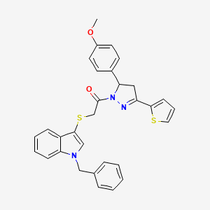 molecular formula C31H27N3O2S2 B2489210 2-((1-benzyl-1H-indol-3-yl)thio)-1-(5-(4-methoxyphenyl)-3-(thiophen-2-yl)-4,5-dihydro-1H-pyrazol-1-yl)ethanone CAS No. 681273-85-8
