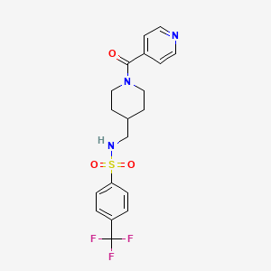 molecular formula C19H20F3N3O3S B2489264 N-((1-异烟酰基哌啶-4-基)甲基)-4-(三氟甲基)苯磺酰胺 CAS No. 1396783-63-3