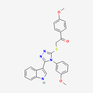 molecular formula C26H22N4O3S B2489284 2-((5-(1H-indol-3-yl)-4-(3-methoxyphenyl)-4H-1,2,4-triazol-3-yl)thio)-1-(4-methoxyphenyl)ethanone CAS No. 946206-24-2