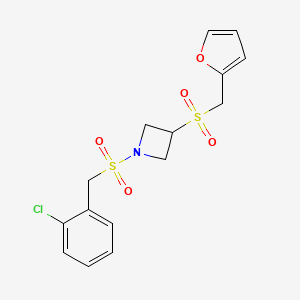 molecular formula C15H16ClNO5S2 B2489288 1-((2-Chlorobenzyl)sulfonyl)-3-((furan-2-ylmethyl)sulfonyl)azetidine CAS No. 1705407-19-7