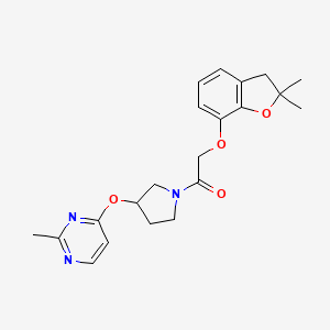 molecular formula C21H25N3O4 B2489290 2-[(2,2-Dimethyl-2,3-dihydro-1-benzofuran-7-yl)oxy]-1-{3-[(2-methylpyrimidin-4-yl)oxy]pyrrolidin-1-yl}ethan-1-one CAS No. 2034523-33-4
