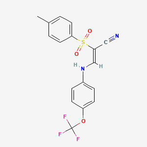 molecular formula C17H13F3N2O3S B2489292 2-((4-Methylphenyl)sulfonyl)-3-((4-(trifluoromethoxy)phenyl)amino)prop-2-enenitrile CAS No. 1025512-44-0