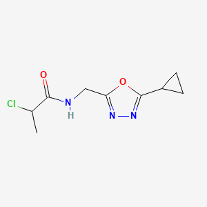molecular formula C9H12ClN3O2 B2489306 2-Chloro-N-[(5-cyclopropyl-1,3,4-oxadiazol-2-yl)methyl]propanamide CAS No. 2411309-01-6