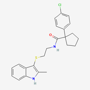 molecular formula C23H25ClN2OS B2489324 1-(4-氯苯基)-N-(2-((2-甲基-1H-吲哚-3-基)硫)乙基)环戊烷羧酰胺 CAS No. 919711-83-4