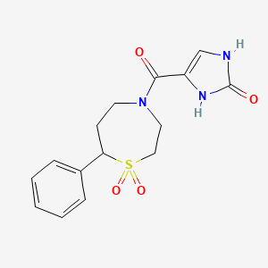 molecular formula C15H17N3O4S B2489332 4-(1,1-dioxido-7-phenyl-1,4-thiazepane-4-carbonyl)-1H-imidazol-2(3H)-one CAS No. 2034515-37-0